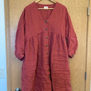 OffOn Red Raspberry Linen Dress